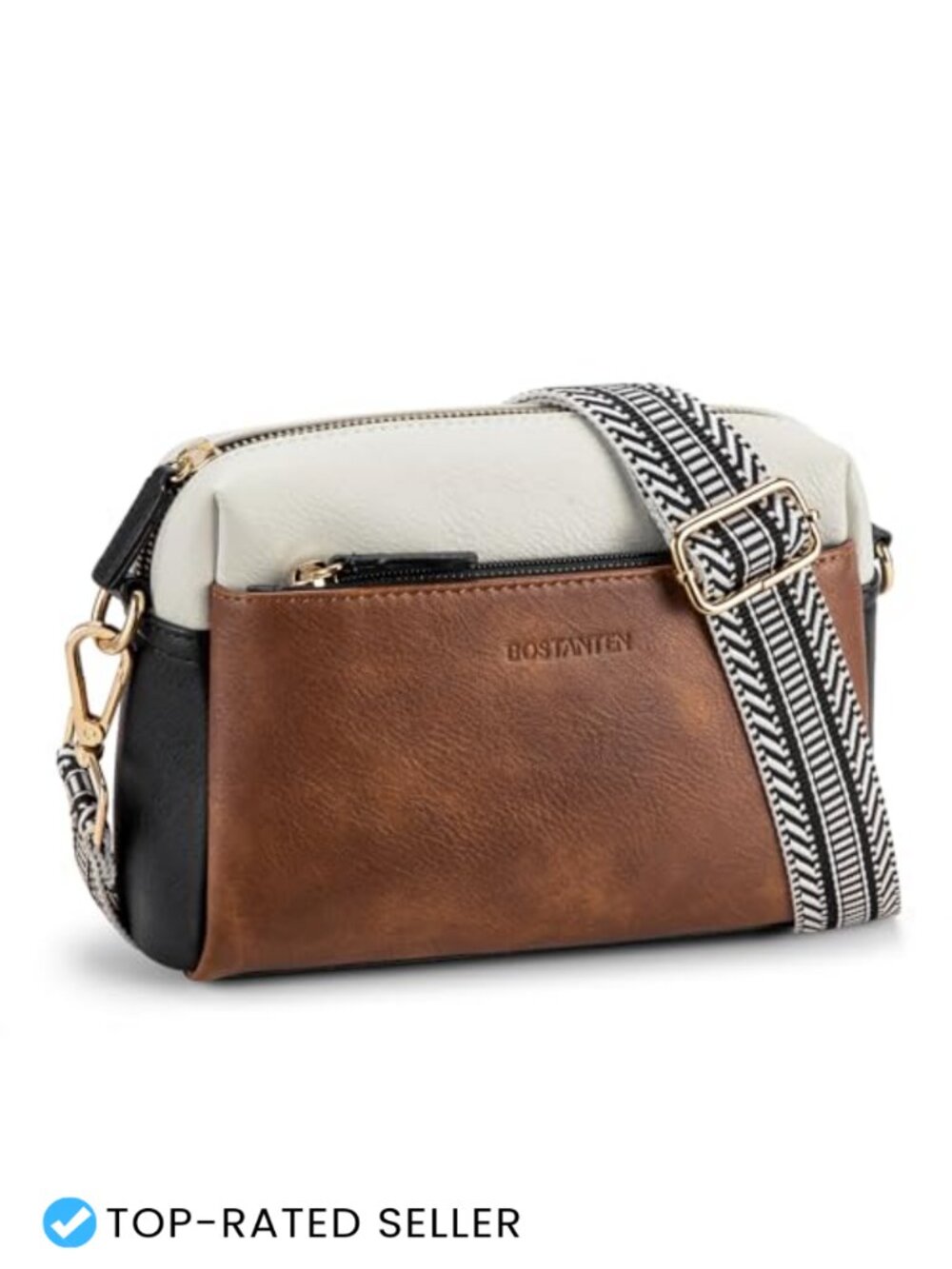 Small Crossbody Bag Vegan Leather Triple Zip Multi Pocket Purse